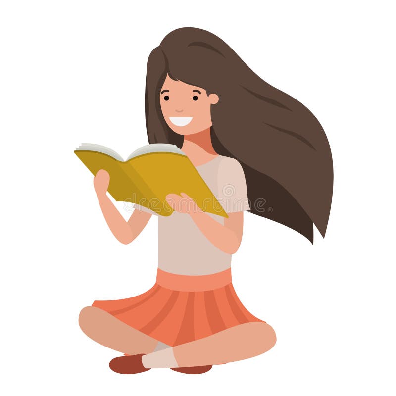 Young student girl sitting reading book stock illustration