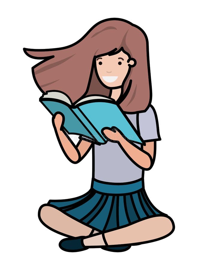 Young student girl sitting reading book royalty free illustration
