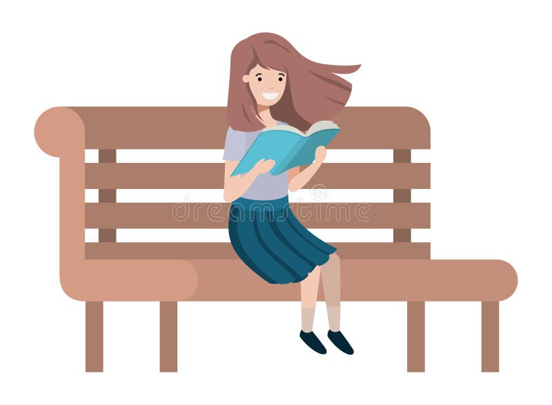 Young student girl sitting reading book royalty free illustration