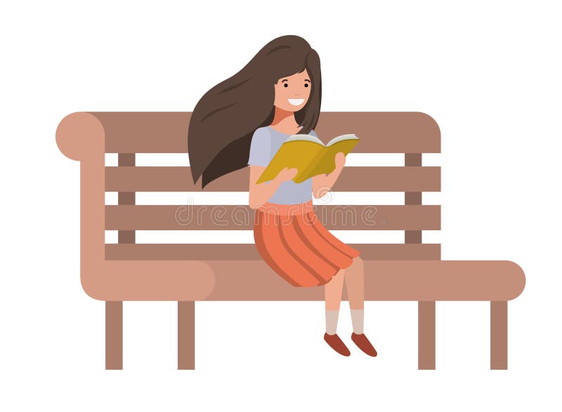 Young student girl sitting reading book stock illustration