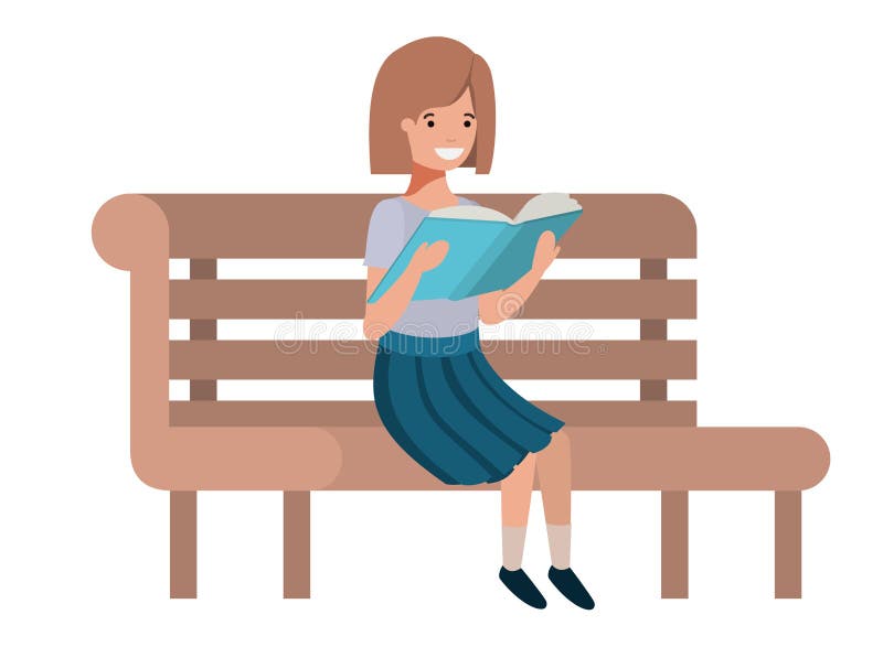 Young student girl sitting reading book vector illustration