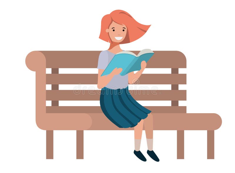 Young student girl sitting reading book vector illustration