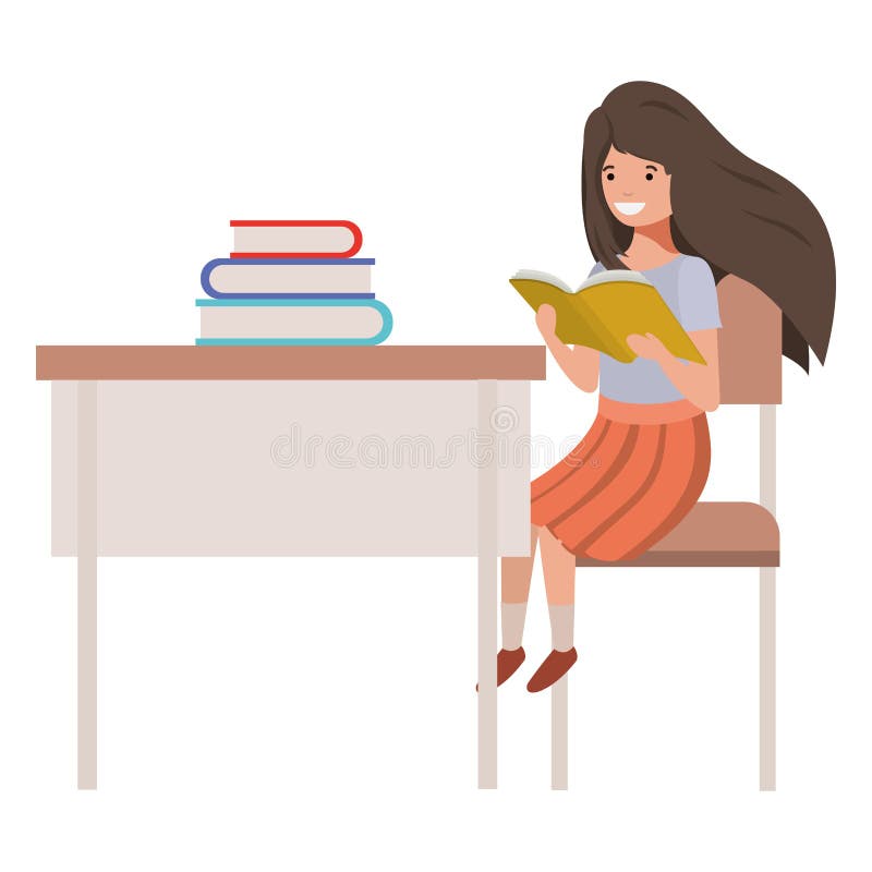 Young student girl sitting in school desk royalty free illustration