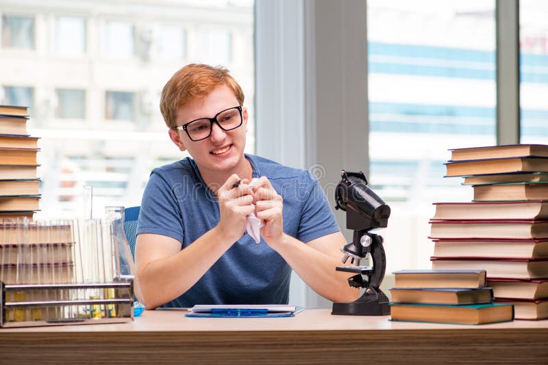 The Young Student Tired and Exhausted Preparing for Chemistry Exam