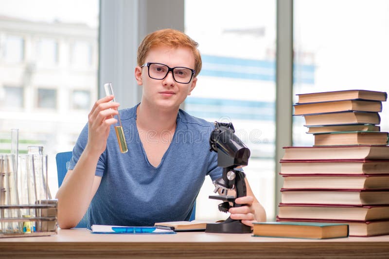 The Young Student Tired and Exhausted Preparing for Chemistry Exam