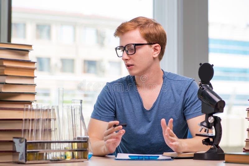 The Young Student Tired and Exhausted Preparing for Chemistry Exam