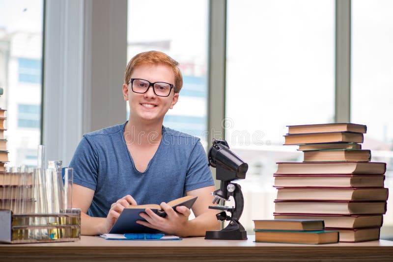 The Young Student Tired and Exhausted Preparing for Chemistry Exam