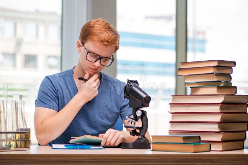 The Young Student Tired and Exhausted Preparing for Chemistry Exam