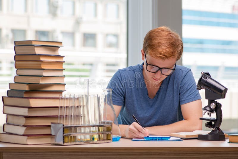 The Young Student Tired and Exhausted Preparing for Chemistry Exam