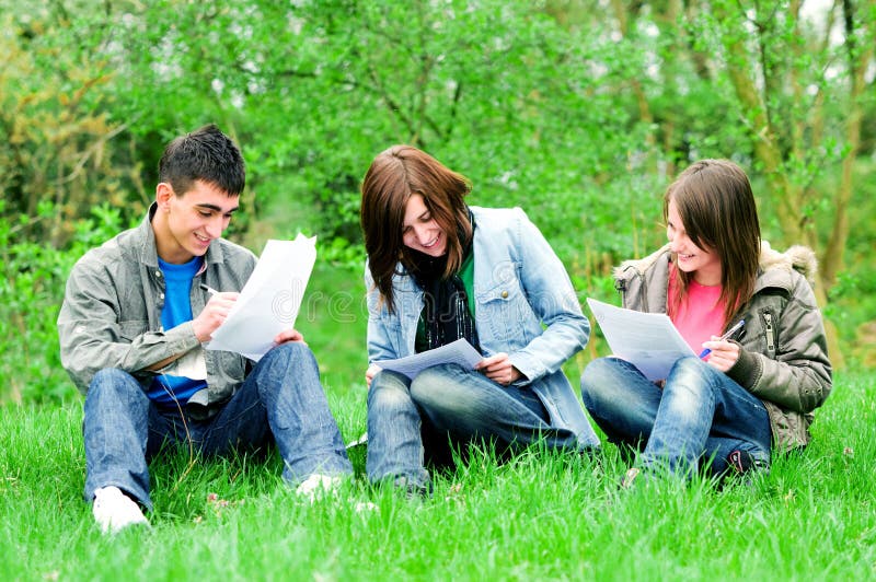 Young students learning outdoor