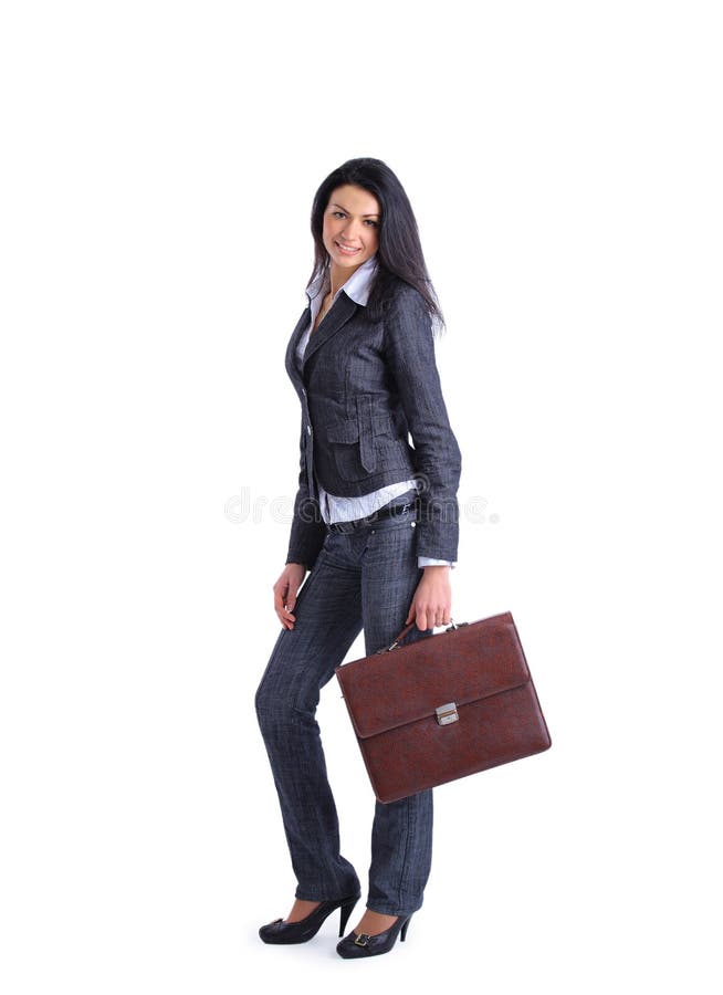 Young Stylish Business Woman with Briefcase Stock Photo Image of