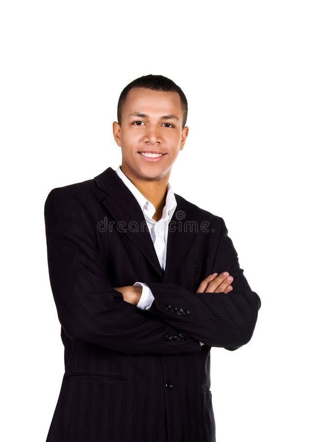 Young successful businessman on white