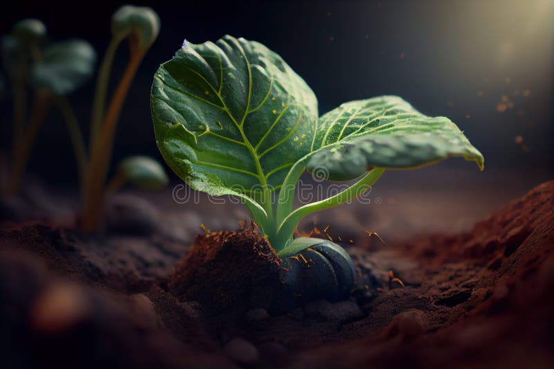 Young Summer Squash Plant Sprouting First Genuine Leaf, Majestically