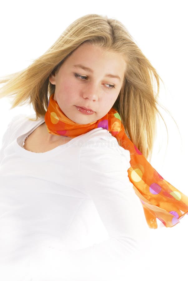 Young teen girl wearing scarf