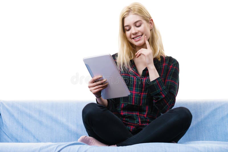 Young woman using tablet royalty free stock photography