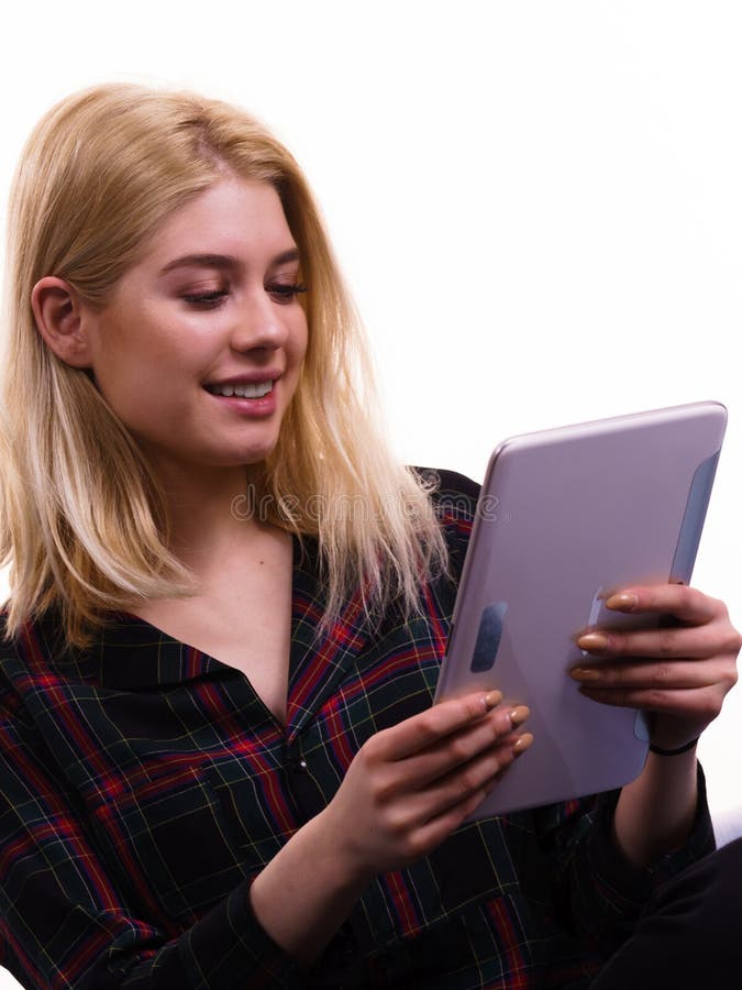 Young woman using tablet royalty free stock photo