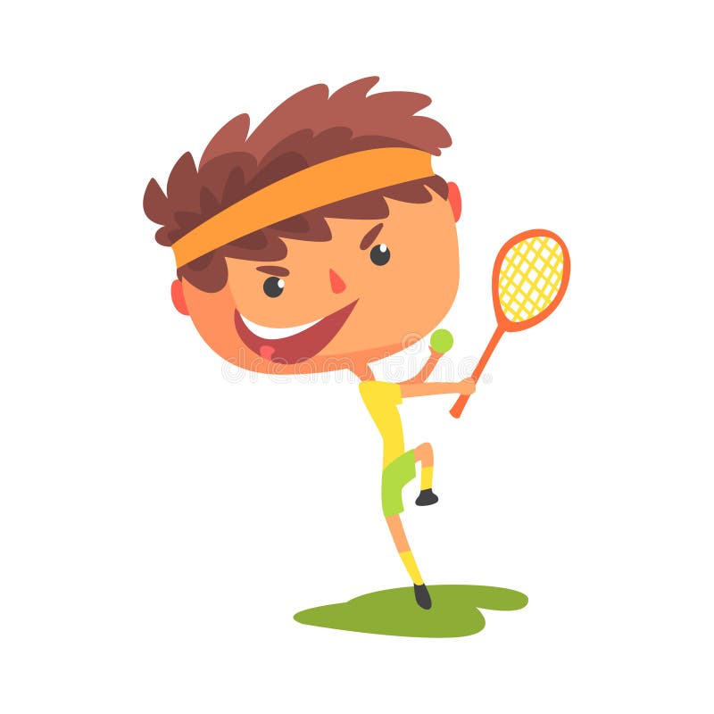Young Tennis Player with a Racket in His Hand Cartoon Vector