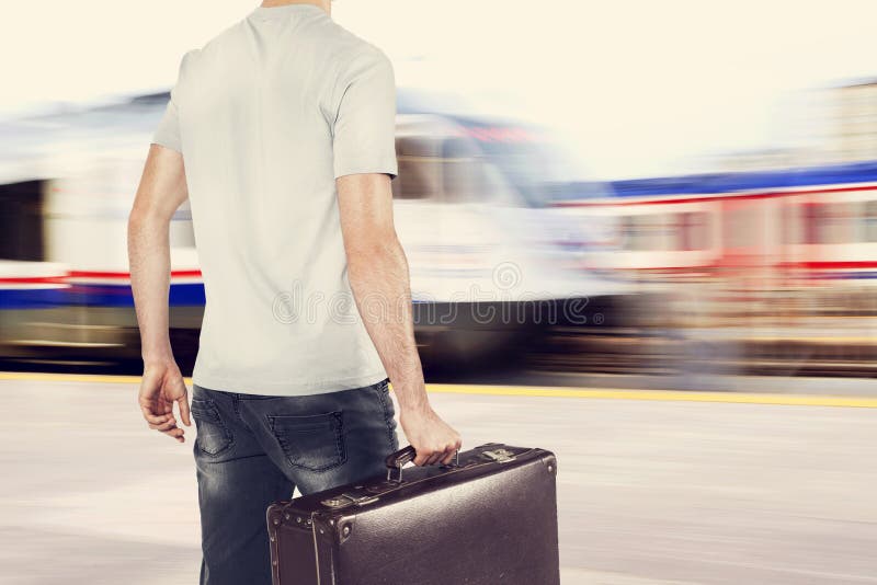 Young traveler on train station royalty free stock photos
