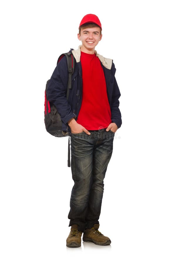 The Young Traveller with Backpack Isolated on Stock Image - Image of ...