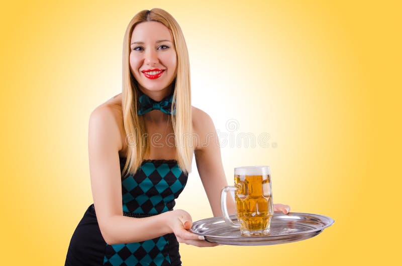 Young waitress with beer stock photo. Image of party 46953354