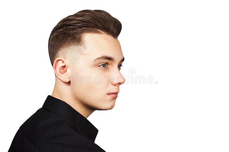 Young White Guy with a Pompadour Hairstyle Dressed in Black Shirt with a  Serious Face Isolated on White Background Stock Photo - Image of dressed,  pompadour: 146852740