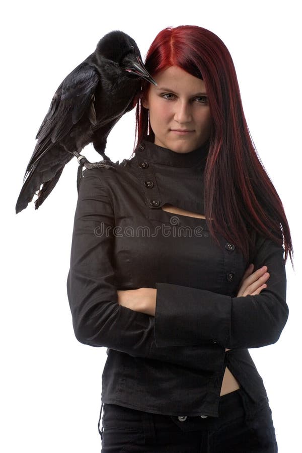 Young witch with raven stock photo. Image of glance 