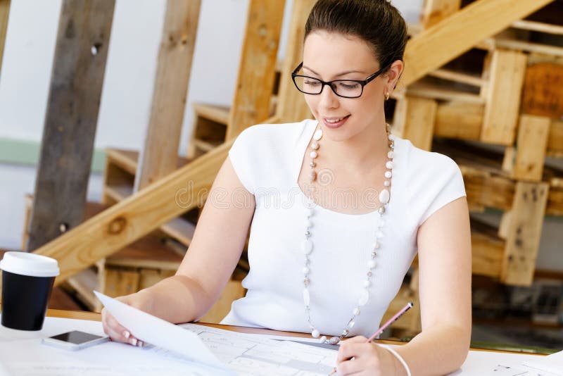 Young Woman Architect in Office Stock Image Image of businesswoman