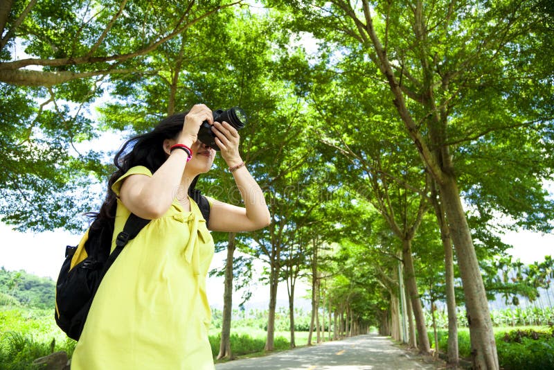 Young woman with backpack stock image Young woman with backpack stock image