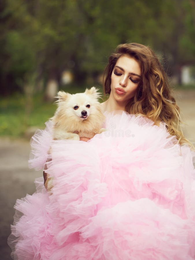 Glamour woman with dog stock image. Image of pretty - 124635643