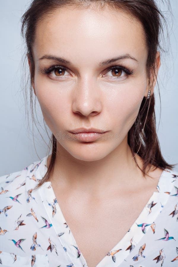 Woman with Beauty Long Brown Hair , Posing at Studio Stock Photo ...