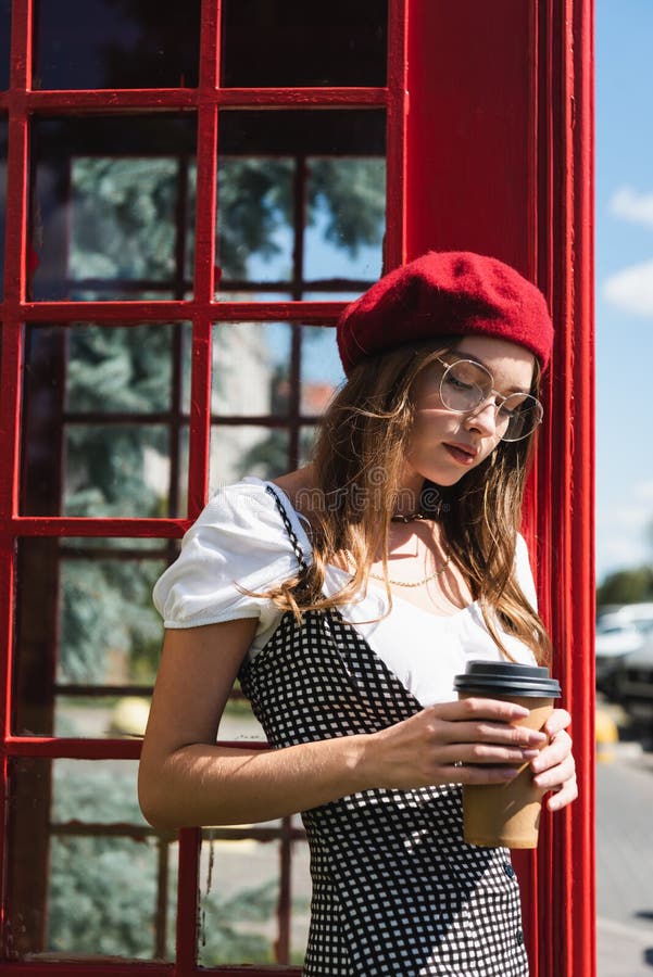 Young Woman in Beret and Eyeglasses Stock Photo - Image of beret, urban ...