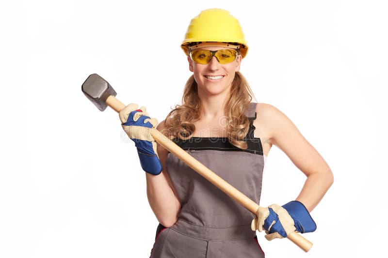 Young Woman with a Big Hammer Stock Photo Image of young, demolition