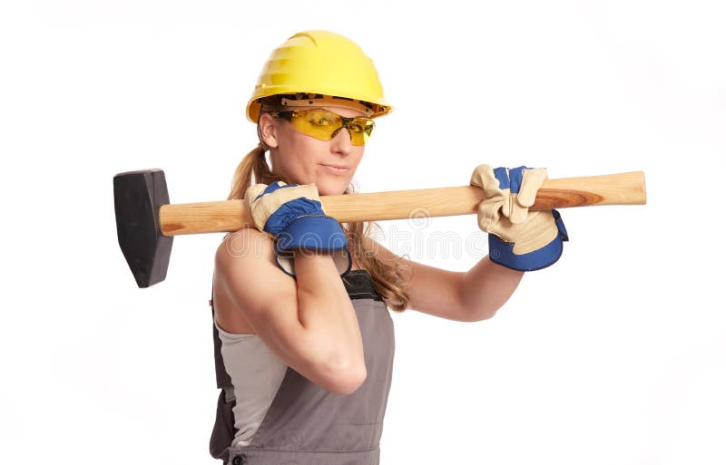 Young Woman with a Big Hammer Stock Image Image of build, tear 54005893