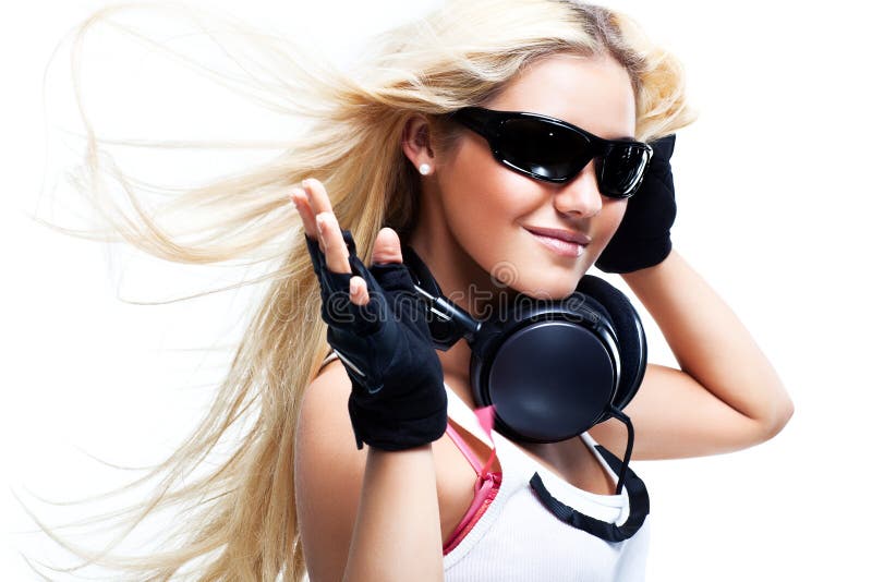 Young Woman with Big Headphones Stock Image Image of pretty