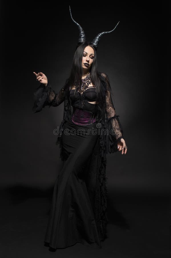 Young Woman In Black Fantasy Costume Stock Image - Image of evil, fear ... Devil Costume For Women Makeup