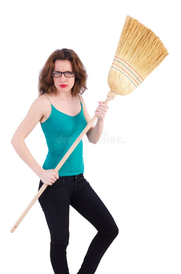 Young woman with broom stock image. Image of chores, industry 34469359