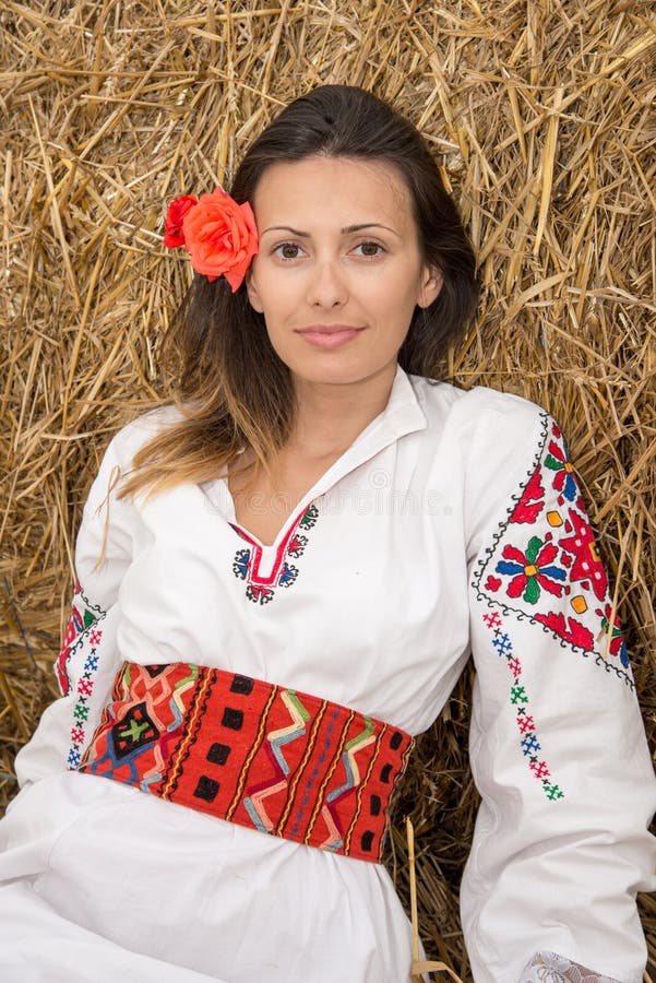 Young Woman with Bulgarian National Costume Stock Photo - Image of ...