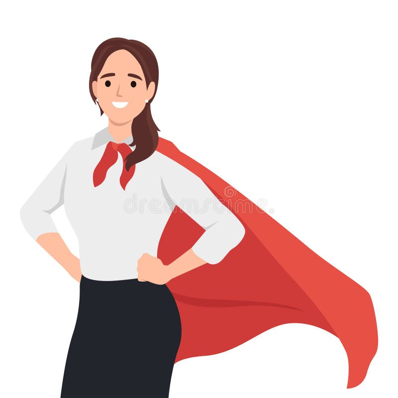 Woman superhero cartoon character. Wonder woman with cape of superman.  Confident business lady focused on success. Flat beautiful female super  hero Stock Vector