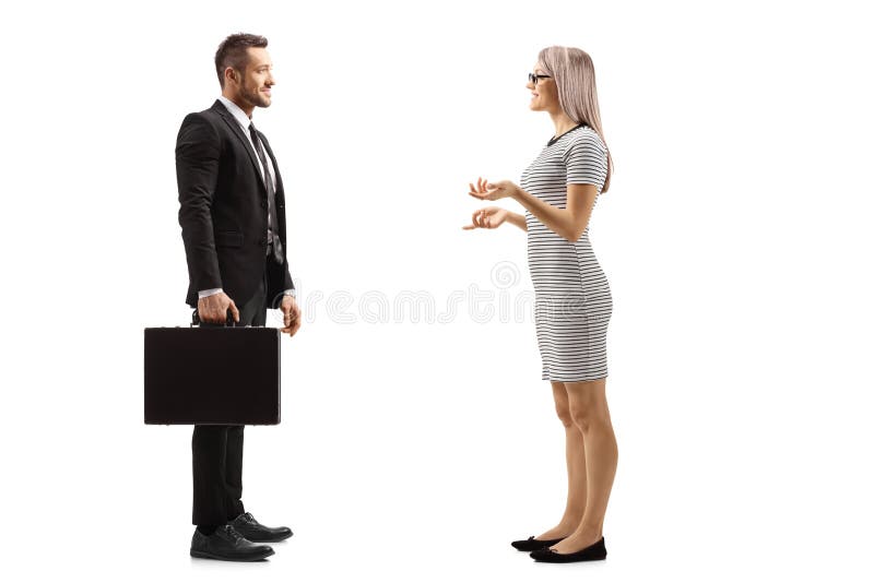 Young woman and businessman having a conversation royalty free stock photography Young woman and businessman having a conversation royalty free stock photography
