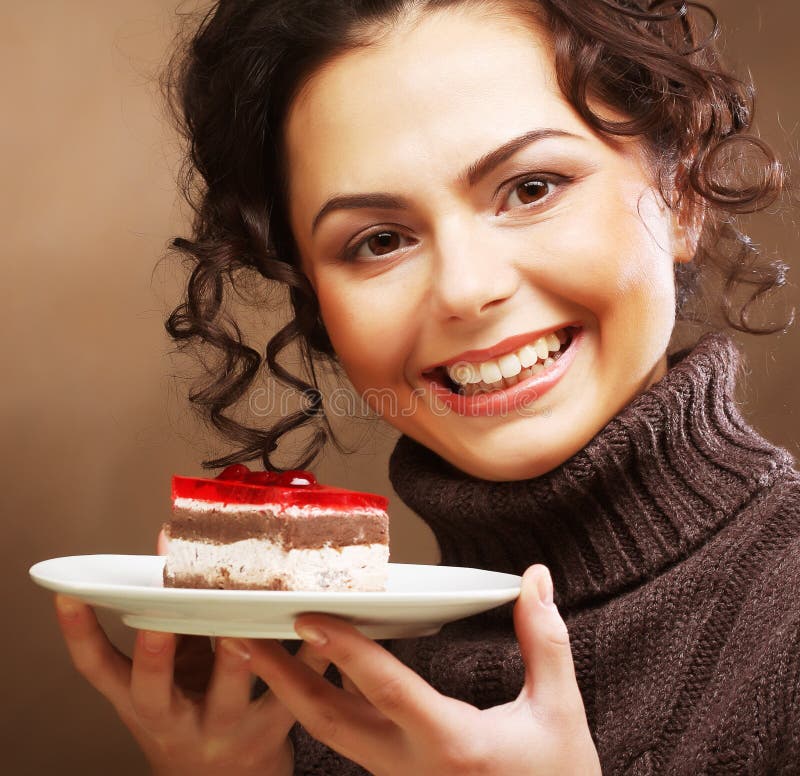 Young woman with a cake stock photo. Image of lips, happy 36165106