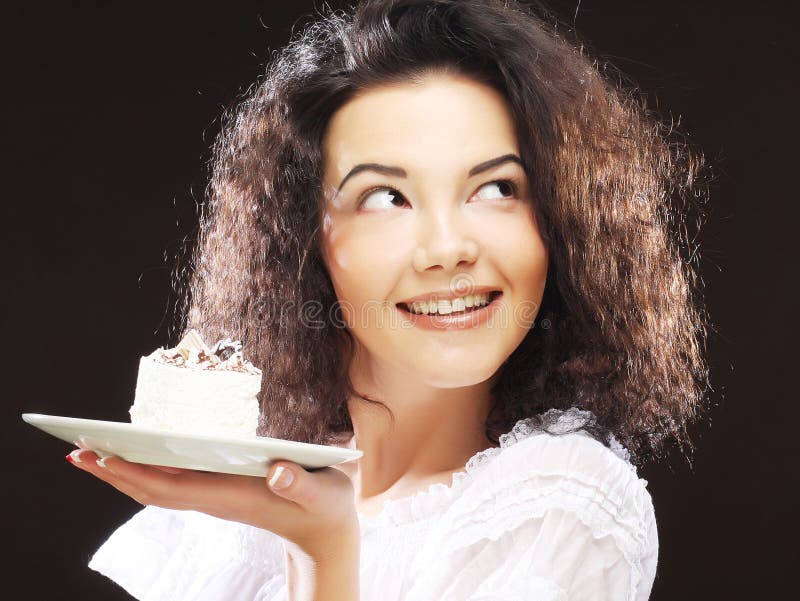 Young woman with a cake stock image. Image of lips, birthday 40797727