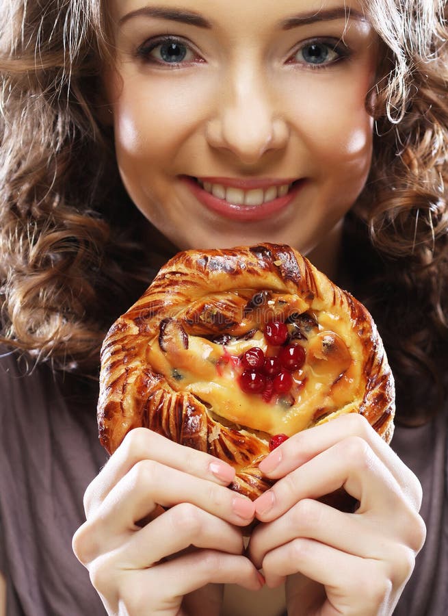 Young woman with a cake stock image. Image of lady, happy 68177389