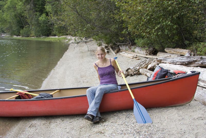 Young Woman in a Canoe Holding the Paddle Stock Image Image of happy