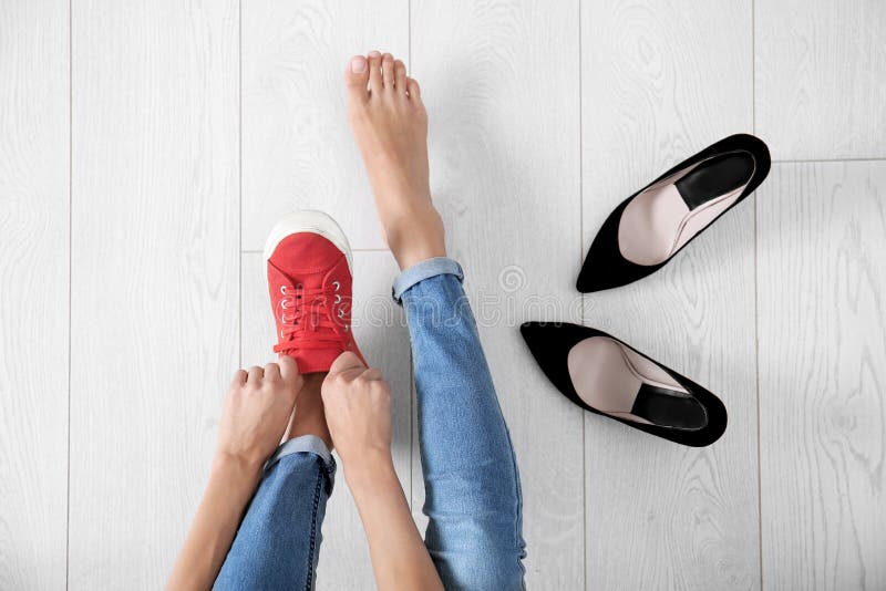 Changing Shoes Concept. Female Shoes Stock Photo - Image of comfort ...