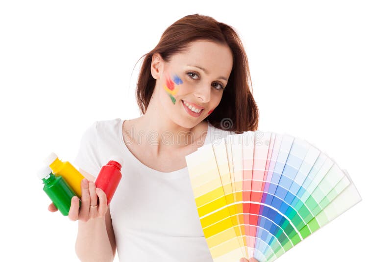 Young woman with a color guide. stock photo Young woman with a color guide. stock photo