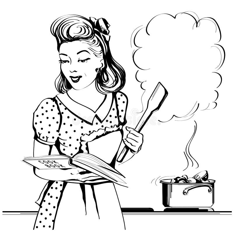 vintage woman cooking clipart