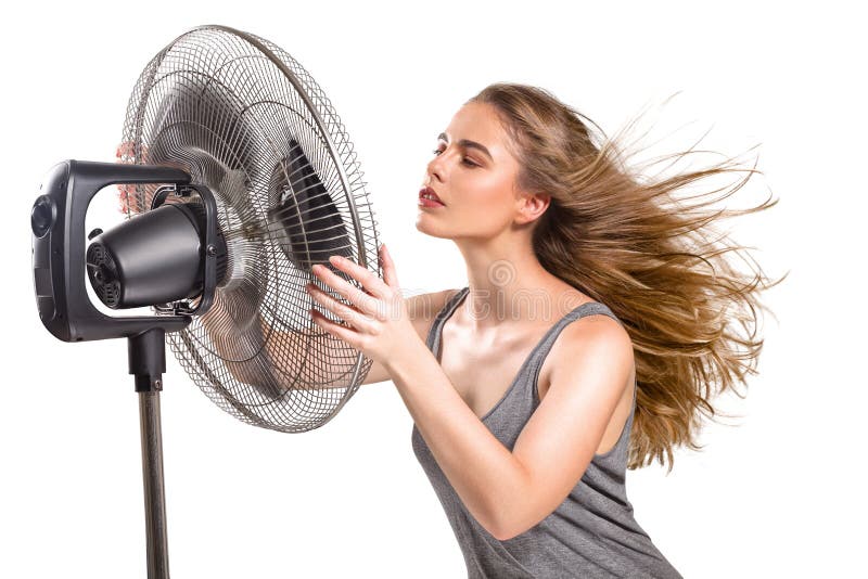 Young woman with cooler fan stock photos Young woman with cooler fan stock photos