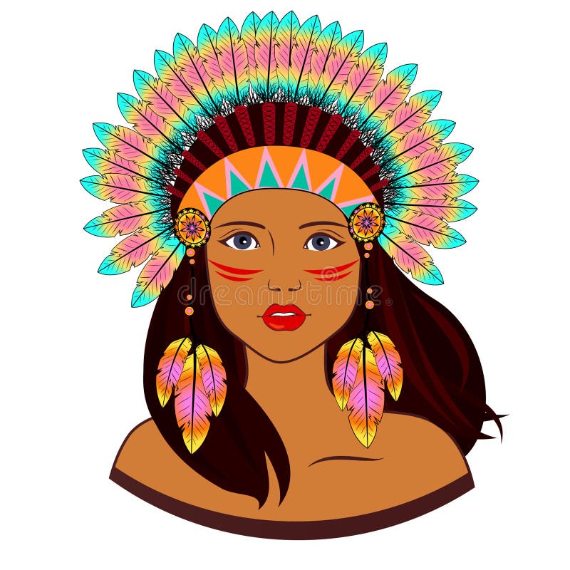Young Woman Costume of American Indian. Vector - Illustration indigenous, female: 73649890