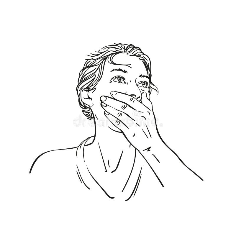 Sketch of scared girl with hand covers her mouth, Stock Illustration by  ©vvoennyy #267632918