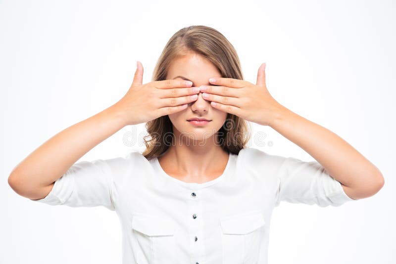 Young Woman Covering Her Eyes Stock Image Image of hide, evil 56564559
